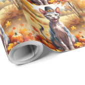 Sphynx Kat In Herfstbladeren Thanksgiving Kunst Cadeaupapier (Rol Hoek)