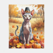 Sphynx Kat In Herfstbladeren Thanksgiving Kunst Fleece Deken (Voorkant)