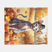 Sphynx Kat In Herfstbladeren Thanksgiving Kunst Fleece Deken (Voorkant (Horizontaal))