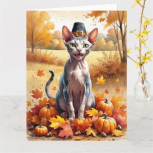 Sphynx Kat In Herfstbladeren Thanksgiving Kunst Kaart