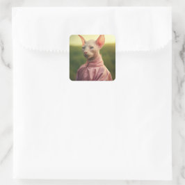 Sphynx Kat in Outfit – Speelse Natuur Kunst Vierkante Sticker