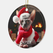 Sphynx Kat in Santa Hat Kerstmis Keramisch Ornament (Links)