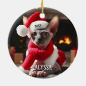 Sphynx Kat in Santa Hat Kerstmis Keramisch Ornament (Achterkant)