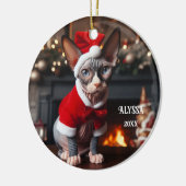 Sphynx Kat in Santa Hat Kerstmis Keramisch Ornament (Links)