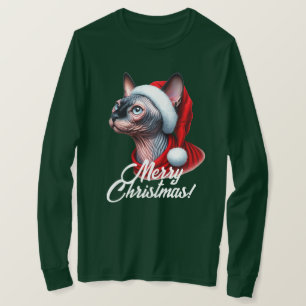 Sphynx Kat in Santa Hat Kerstmis T-shirt