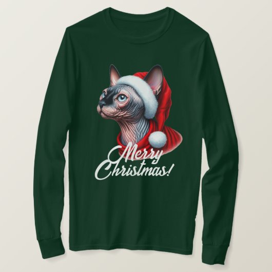 Sphynx Kat in Santa Hat Kerstmis T-shirt (Design voorkant)