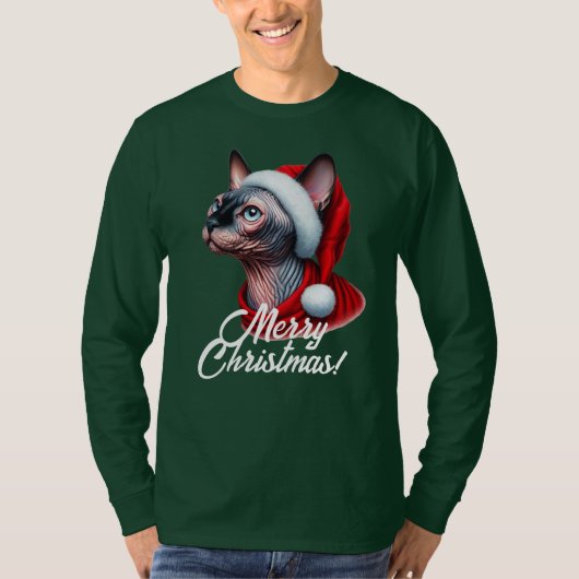 Sphynx Kat in Santa Hat Kerstmis T-shirt (Voorkant)