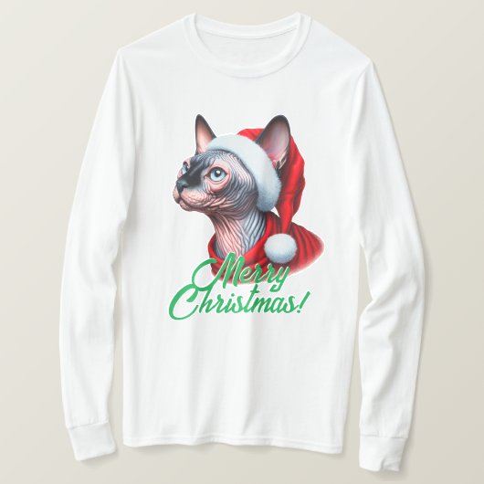 Sphynx Kat in Santa Hat Kerstmis T-shirt (Design voorkant)