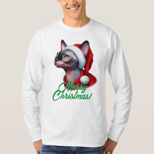 Sphynx Kat in Santa Hat Kerstmis T-shirt (Voorkant)