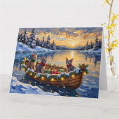 Sphynx Kat Kerstboot Vakantie Kaart (Gele Bloem)