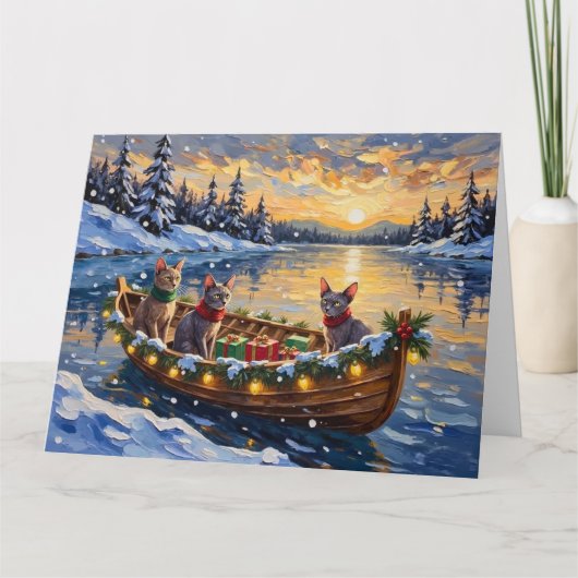 Sphynx Kat Kerstboot Vakantie Kaart (Voorkant)