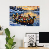 Sphynx Kat Kerstboot Vakantie Poster (Thuiskantoor)