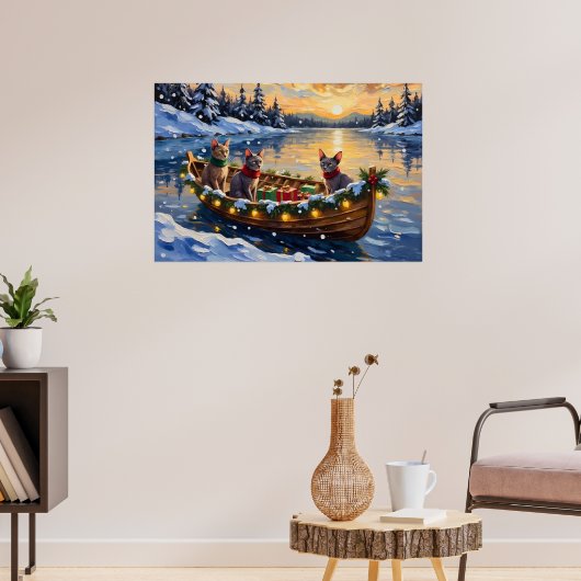 Sphynx Kat Kerstboot Vakantie Poster (Woonkamer 3)