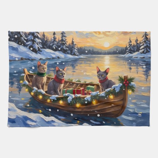 Sphynx Kat Kerstboot Vakantie Theedoek (Horizontaal)