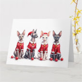 Sphynx Kat Kerstjurk Kerstman Hoed Kaart (Gele Bloem)