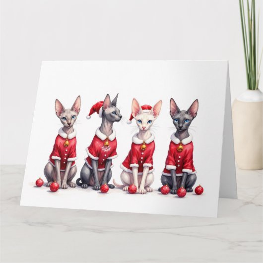Sphynx Kat Kerstjurk Kerstman Hoed Kaart (Voorkant)