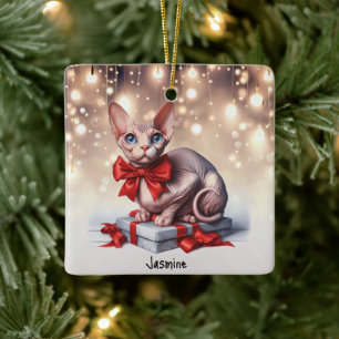 Sphynx Kat Kerstmis Keramisch Ornament