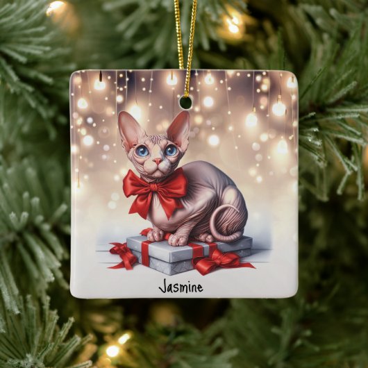 Sphynx Kat Kerstmis Keramisch Ornament (Boom)
