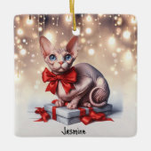Sphynx Kat Kerstmis Keramisch Ornament (Voorkant)