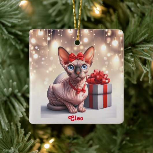 Sphynx Kat Kerstmis Keramisch Ornament (Boom)