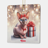Sphynx Kat Kerstmis Keramisch Ornament (Links)