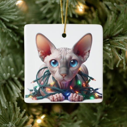 Sphynx Kat Kerstmis Keramisch Ornament (Boom)
