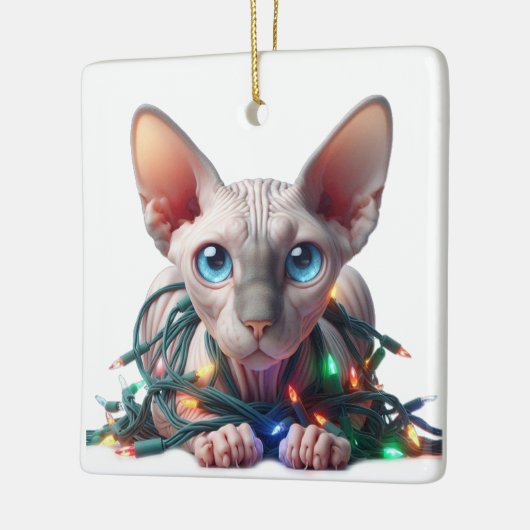Sphynx Kat Kerstmis Keramisch Ornament (Links)
