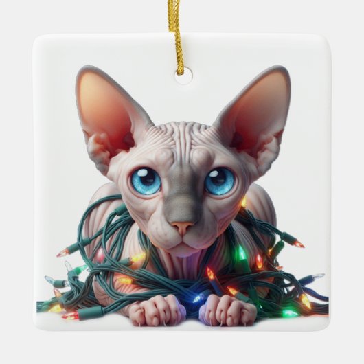 Sphynx Kat Kerstmis Keramisch Ornament (Voorkant)
