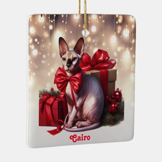 Sphynx Kat Kerstmis Keramisch Ornament (Rechts)