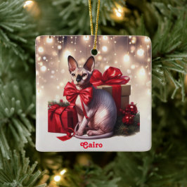 Sphynx Kat Kerstmis Keramisch Ornament