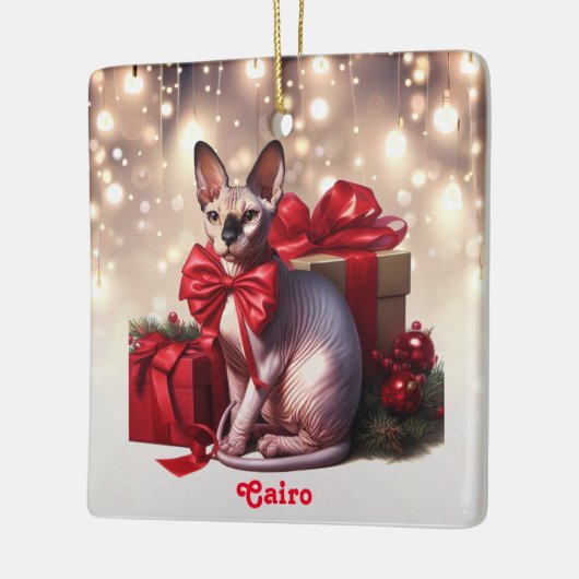 Sphynx Kat Kerstmis Keramisch Ornament (Links)