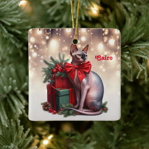 Sphynx Kat Kerstmis Keramisch Ornament