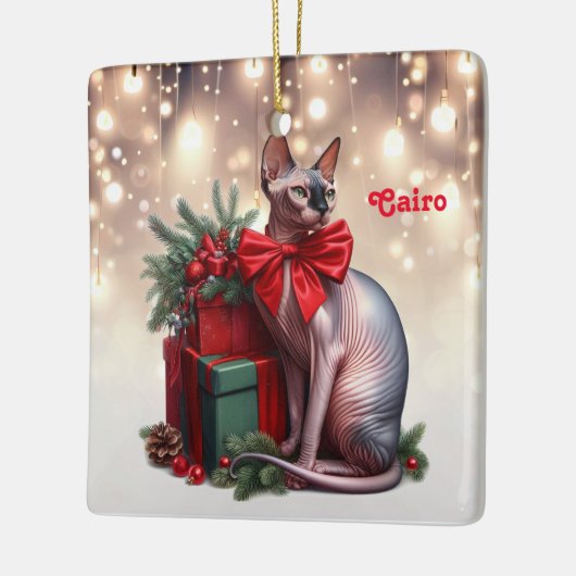 Sphynx Kat Kerstmis Keramisch Ornament (Links)
