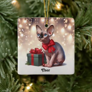 Sphynx Kat Kerstmis Keramisch Ornament