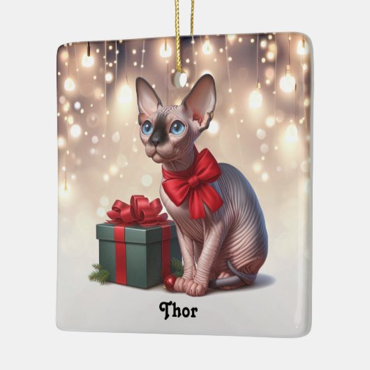 Sphynx Kat Kerstmis Keramisch Ornament (Links)