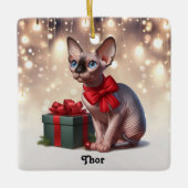 Sphynx Kat Kerstmis Keramisch Ornament (Voorkant)