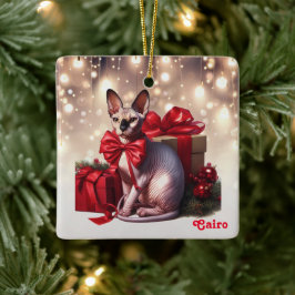 Sphynx Kat Kerstmis Keramisch Ornament