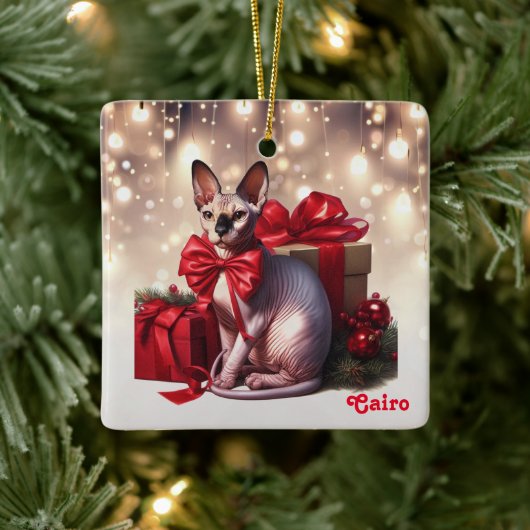 Sphynx Kat Kerstmis Keramisch Ornament (Boom)