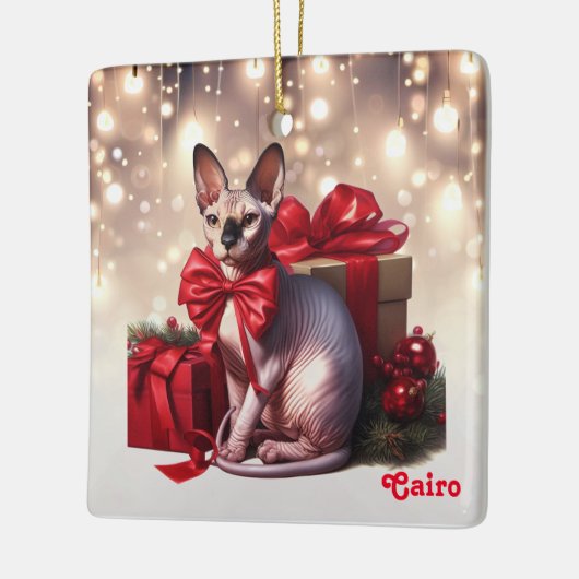 Sphynx Kat Kerstmis Keramisch Ornament (Links)