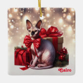Sphynx Kat Kerstmis Keramisch Ornament (Voorkant)