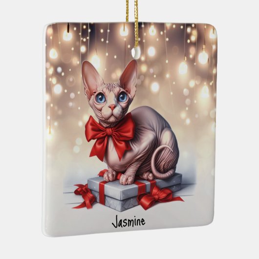 Sphynx Kat Kerstmis Keramisch Ornament (Rechts)