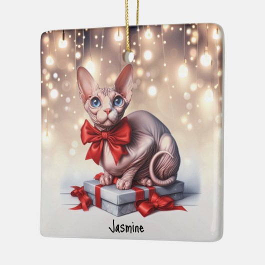 Sphynx Kat Kerstmis Keramisch Ornament (Links)