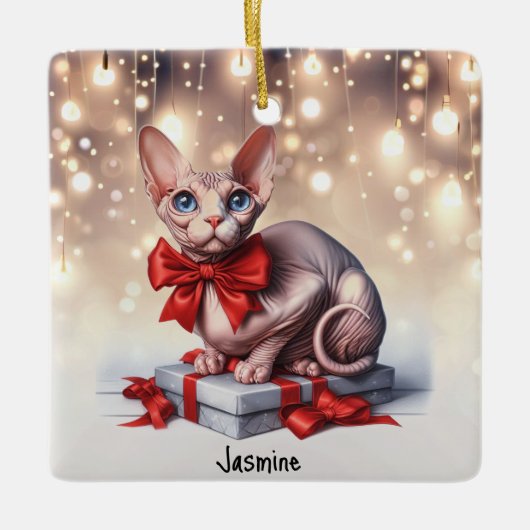 Sphynx Kat Kerstmis Keramisch Ornament (Voorkant)