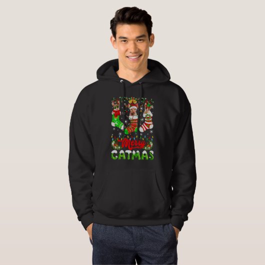 Sphynx Kat Kerstmis Kerstman Hoed Sjaal Vakantie L Hoodie (Voorkant volledig)