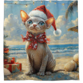 Sphynx Kat Kerstmis Vintage Strand Douchegordijn (Voorkant)