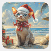 Sphynx Kat Kerstmis Vintage Strand Vierkante Sticker (Voorkant)