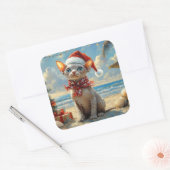 Sphynx Kat Kerstmis Vintage Strand Vierkante Sticker (Envelop)