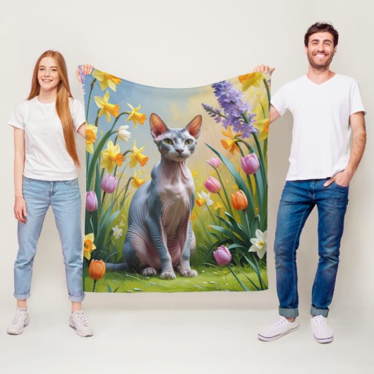 Sphynx Kat Lentebloemen Schilderij Fleece Deken (In situ)