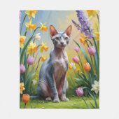 Sphynx Kat Lentebloemen Schilderij Fleece Deken (Voorkant)
