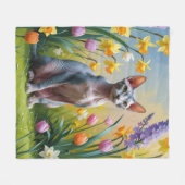 Sphynx Kat Lentebloemen Schilderij Fleece Deken (Voorkant (Horizontaal))